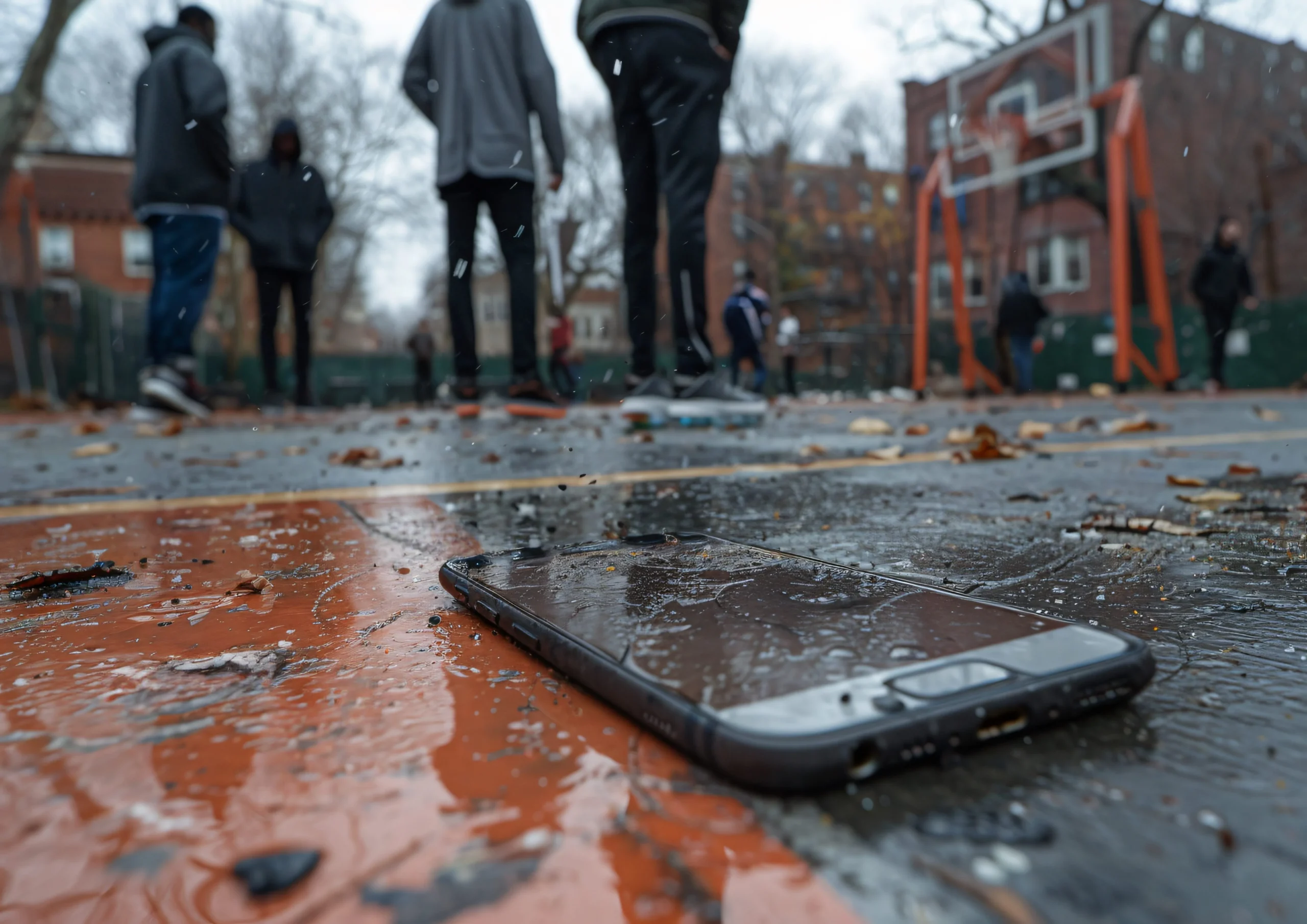 What Are the Best Methods to Repair a Water Damaged Smartphone? 2 Water damaged phone lying on wet ground, illustrating repair methods for fixing water damage in smartphones